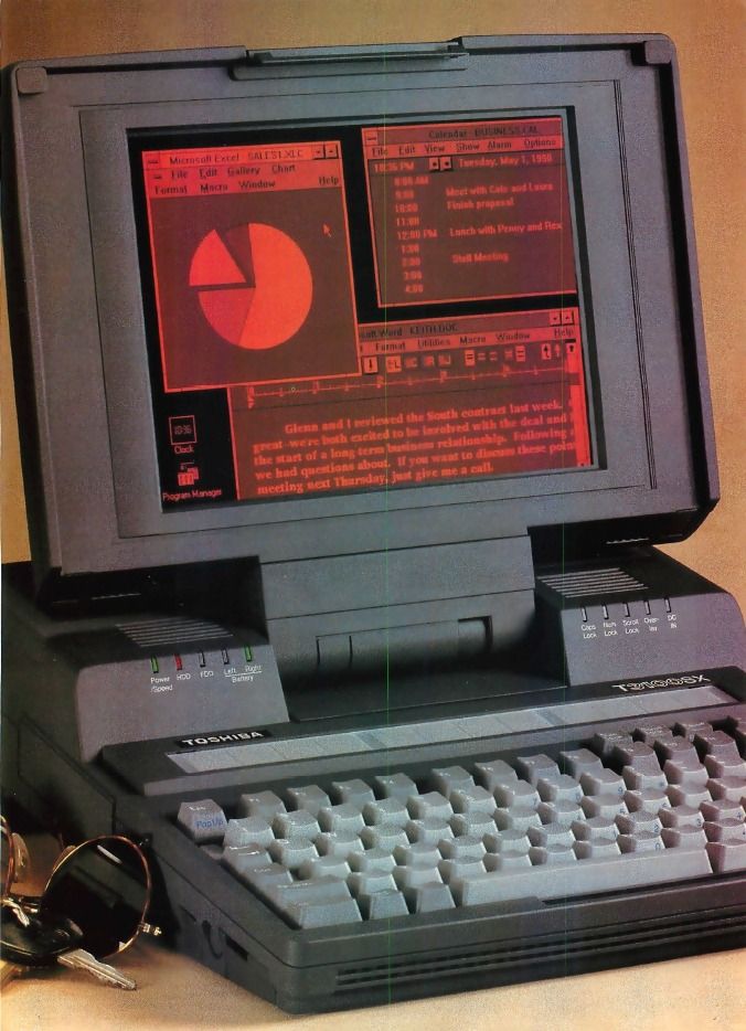 A picture of a Toshiba Tecra Laptop, produced and sold during the 1980's.